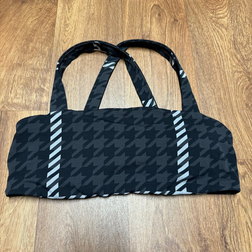 Aerie Offline Real Me Extra Stretch Square Neck Black Houndstooth Sports Bra L